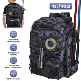 42L&11Gal Fishing Backpack Large Capacity Fishing Tackle Storage Bag With Rod Holders 16-Pocket Water-Resistant With Divider Adjustable Padded St (Option: Camouflage) 42L&11Gal Fishing Backpack Large Capacity Fishing Tackle Storage Bag With Rod Holders 16-Pocket Water-Resistant With Divider Adjustable Padded St (Option: Camouflage)